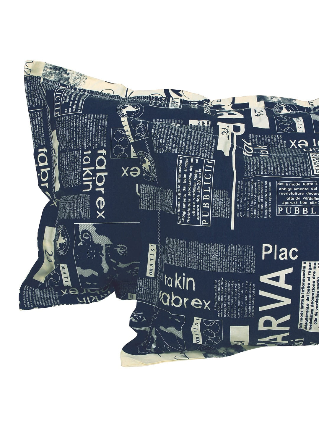 Story@home Blue & Off White Conversational King Bedsheet with 2 Pillow Covers - Swadesiicart