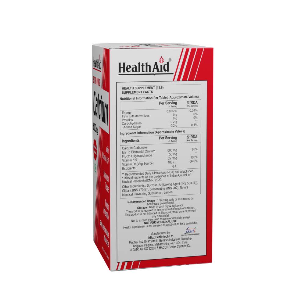 HealthAid Strong Calcium 600 mg Chewable Tablets - Swadesiicart