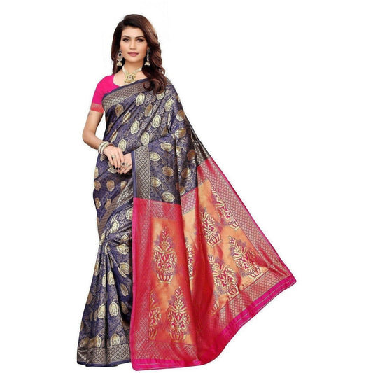Vamika Banarasi Jaquard Blue Weaving Saree (BANARASI 04) | Swadesiicart