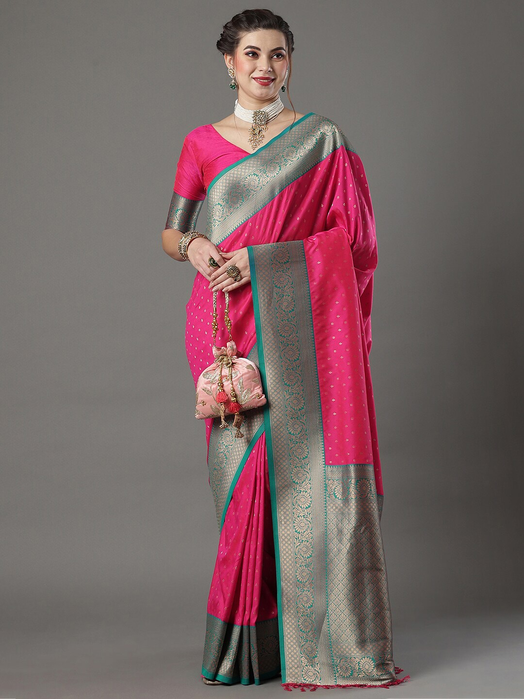 Mitera Floral Woven Design Zari Banarasi Saree | Swadesiicart
