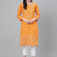ADA Women Mustard Yellow & White Chikankari Embroidered Cotton Sustainable Handloom Kurta with Palazzos | Swadesiicart