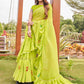 Tikhi Imli Printed Ruffle Saree With Mirror Embroidered Work Blouse | Swadesiicart