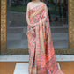 Mitera Peach-Coloured & Blue Woven Design Silk Blend Banarasi Saree | Swadesiicart
