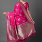 Mitera Pink & Silver-Toned Paisley Zari Silk Blend Banarasi Saree | Swadesiicart