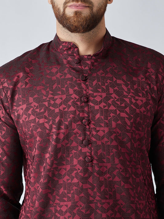 Sojanya Men Maroon Woven Design Straight Kurta | Swadesiicart