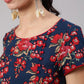 Aks Floral Printed Round Neck A-Line Kurta