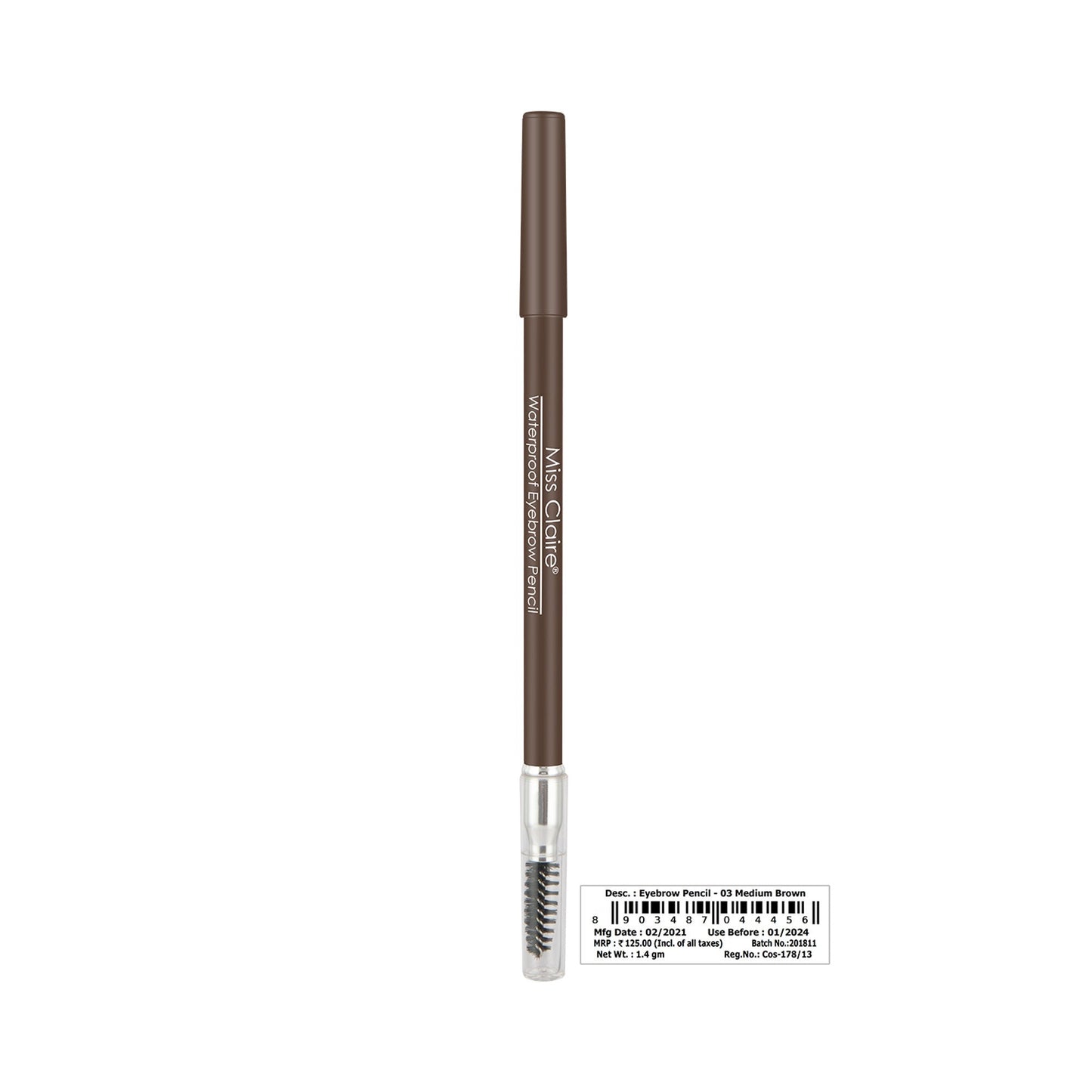 Miss Claire Waterproof Eyebrow Pencil With Mascara Brush - 03 Medium Brown | Swadesiicart