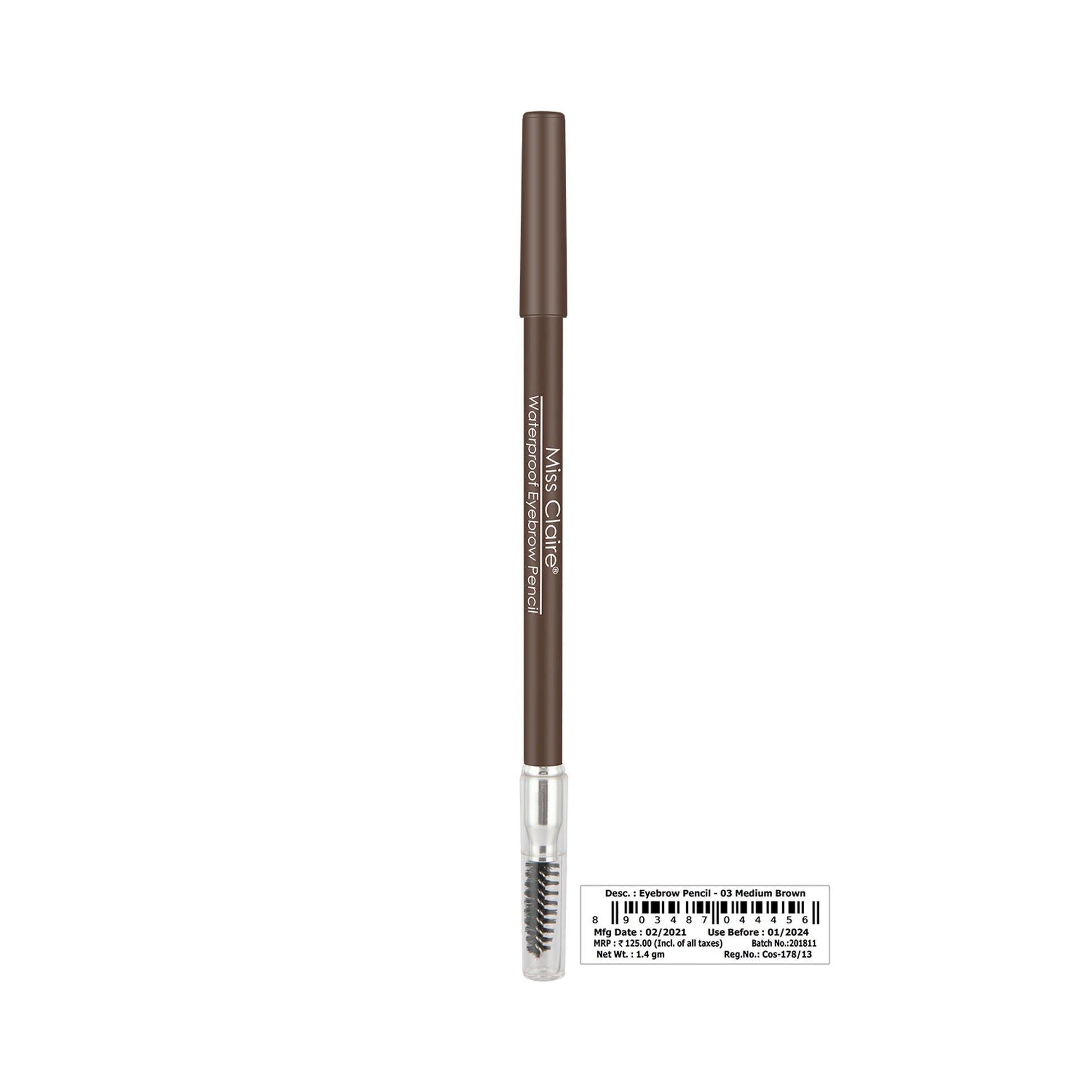 Miss Claire Waterproof Eyebrow Pencil With Mascara Brush - 03 Medium Brown | Swadesiicart
