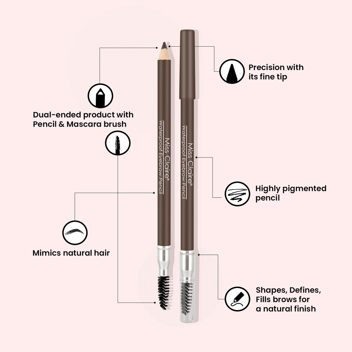 Miss Claire Waterproof Eyebrow Pencil With Mascara Brush - 03 Medium Brown | Swadesiicart