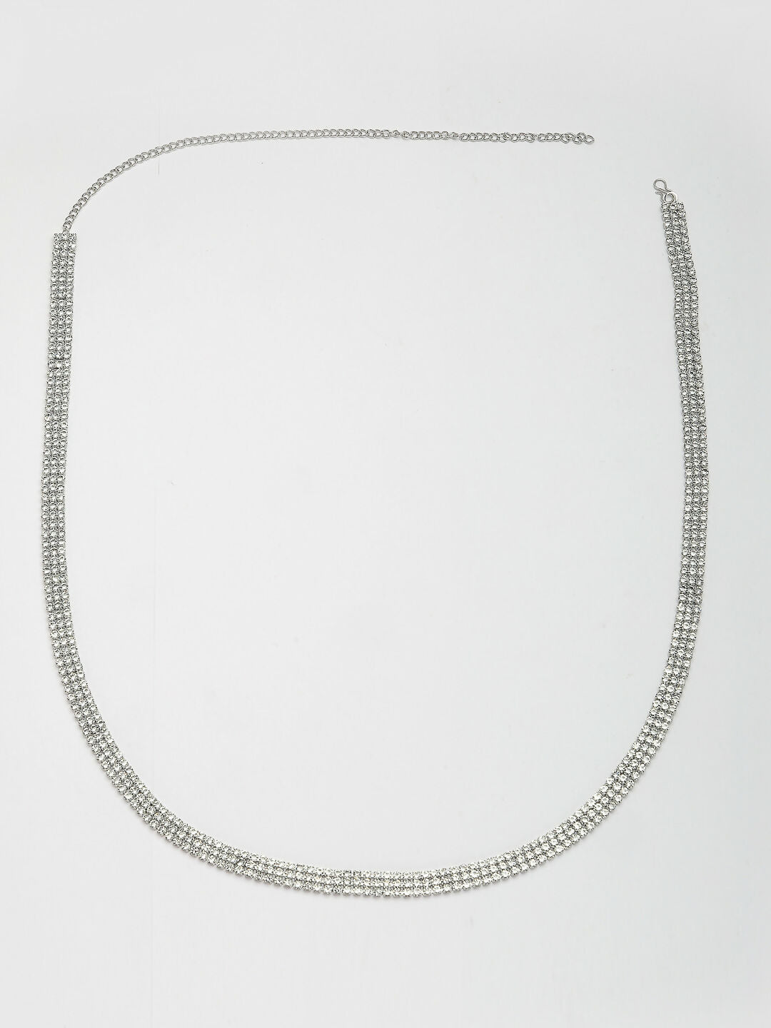 NVR Women's Silver-Plated AD-Studded 3 Layered Kamarbandh Waist Chain | Swadesiicart