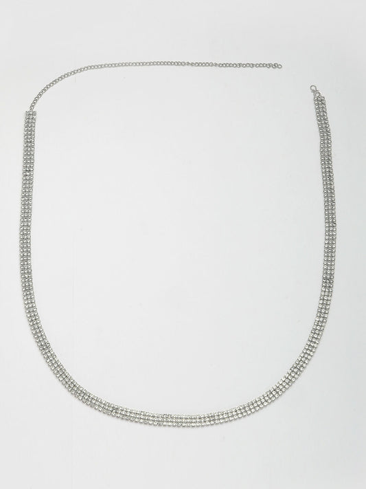 NVR Women's Silver-Plated AD-Studded 3 Layered Kamarbandh Waist Chain | Swadesiicart