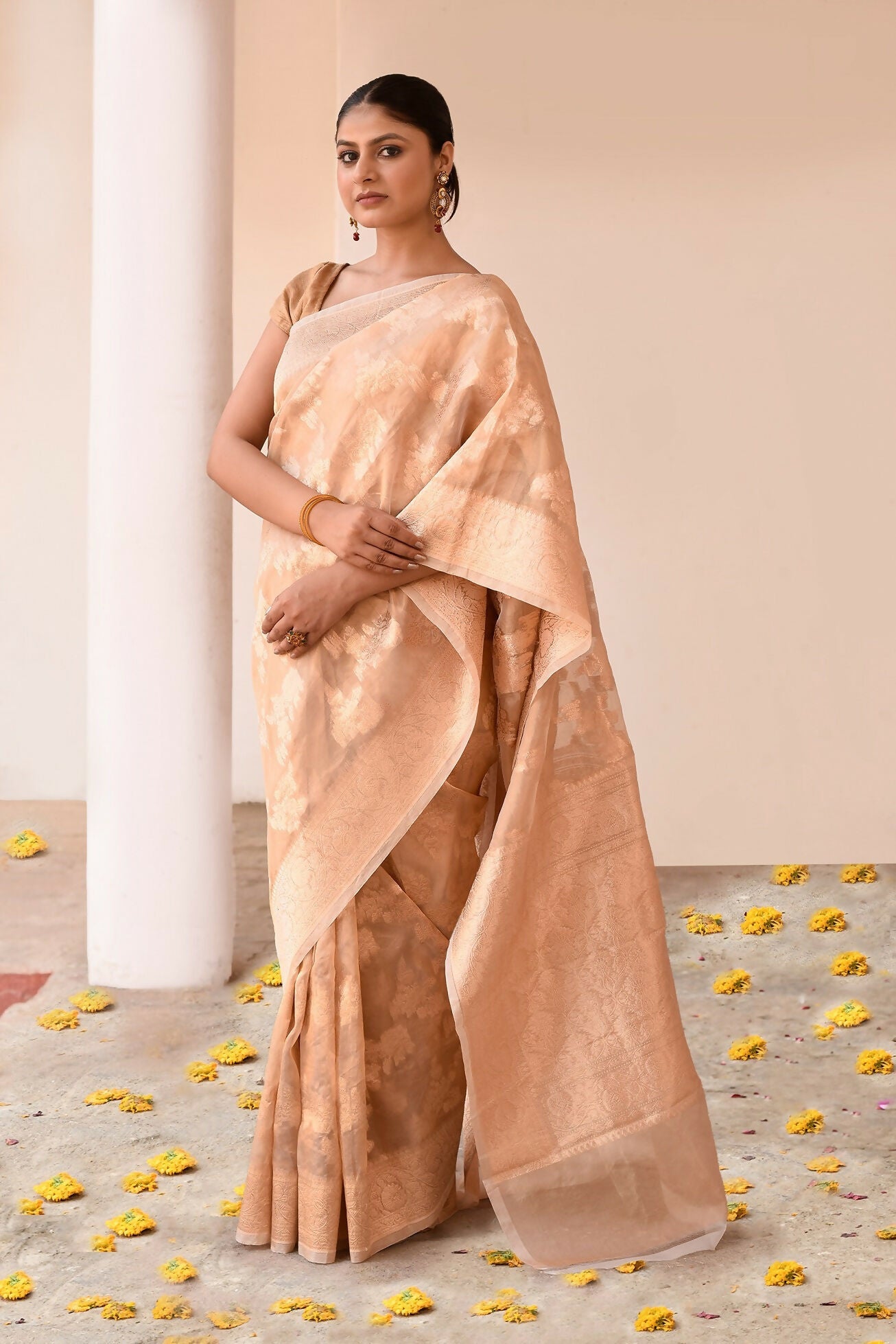 Joban Fashion Gold Banarasi Tissue Saree | Swadesiicart
