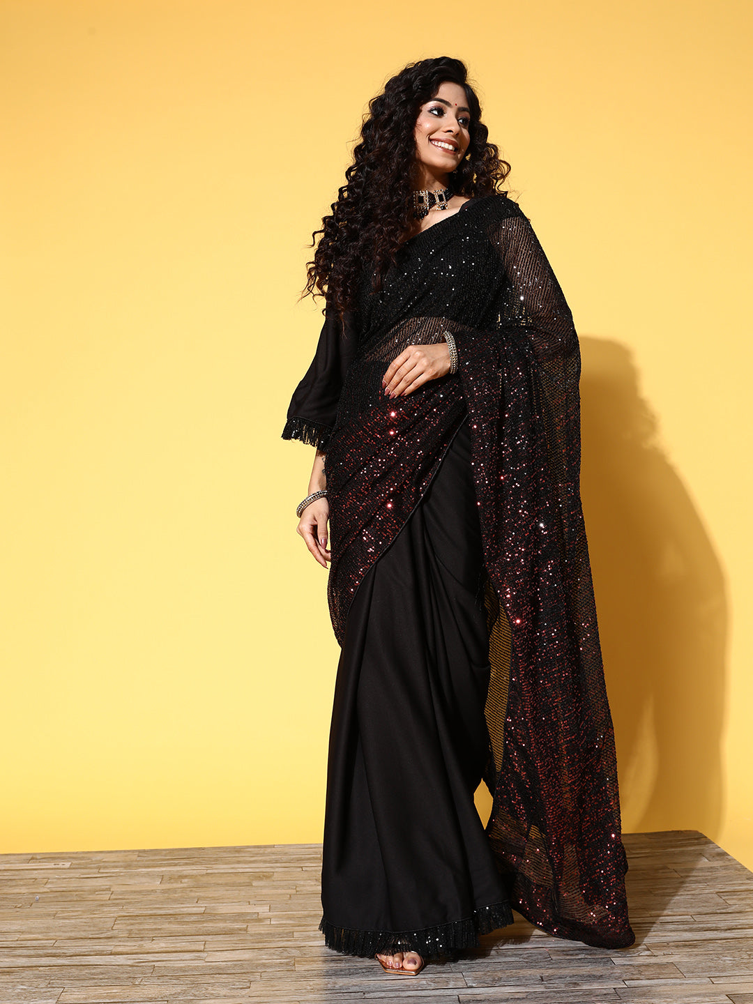 Tikhi Imli Woman Embellished Sequinned Satin Saree | Swadesiicart