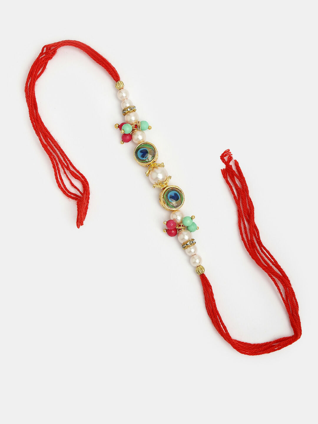 NVR Women & Men Set of 2 Multicolor Artificial Beads Bhaiya Bhabhi Rakhi With Roli Chawal | Swadesiicart