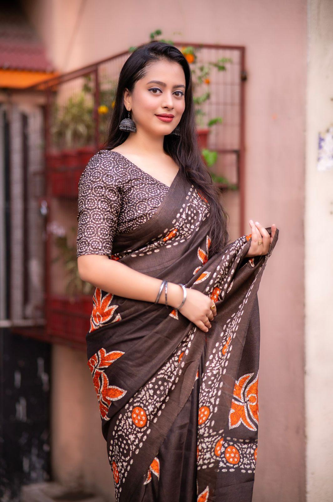 Coffee Silk Blend Ethnic Motifs Saree with Unstitched Blouse - Hiral Fashion | Swadesiicart