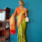 Vishnu Weaves Women's Parrot Green Patola Banarasi Silk Meenakari Zari Woven Saree with Blouse - Swadesiicart