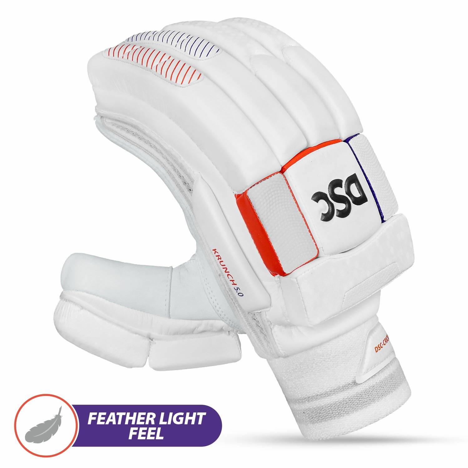 DSC Krunch 7.0 Men's Leather Right Hand Cricket Batting Gloves - Size Small (White Orange) - Swadesiicart