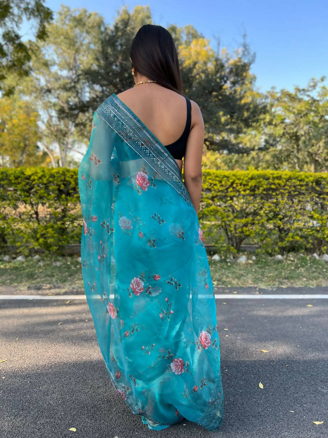 Vamsee Sky Blue Organza Saree - Swadesiicart