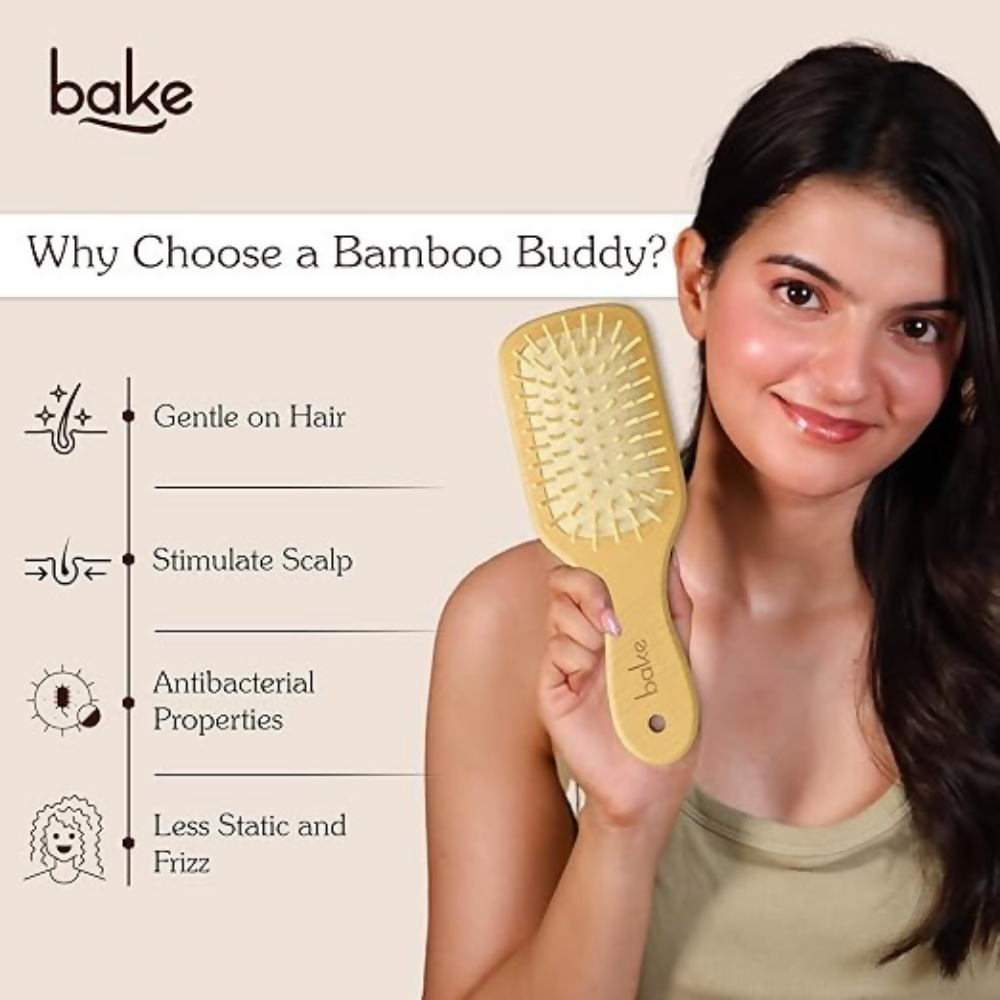 Bake Bamboo Buddy Wooden Hair Brush For Promotes Hair Growth | Swadesiicart