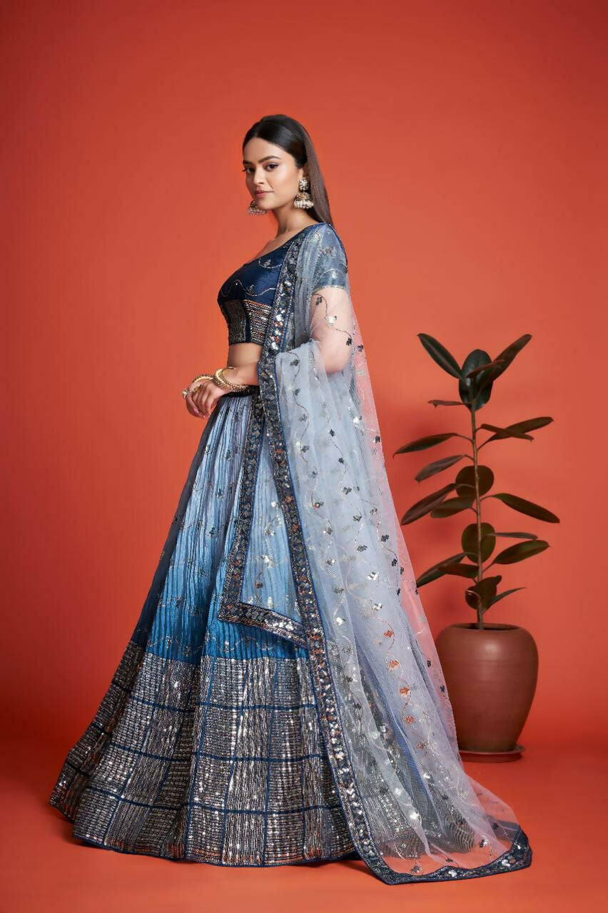 Jyoti Fashion Women's Blue Heavy Chinon Sequins Embroidered Designer Lehenga Choli Set | Swadesiicart