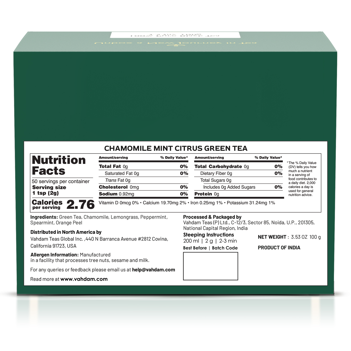 Chamomile Mint Citrus Green Tea, 3.53 oz