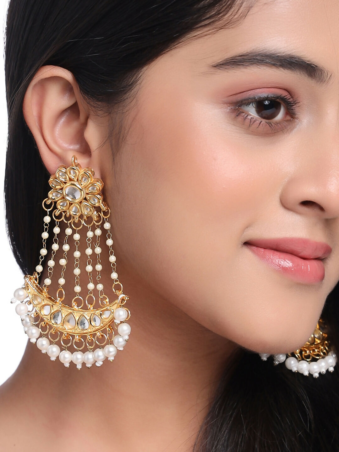 NVR Women Gold-Polished Kundan Chandbali Earrings | Swadesiicart