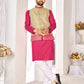 Anaita Beige Cotton Straight Kurta Pajama & Koti With Jequard Work