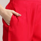 Aavyora Women's Red Embroidered Roman Silk Kurta, Palazzo & Organza Dupatta Set