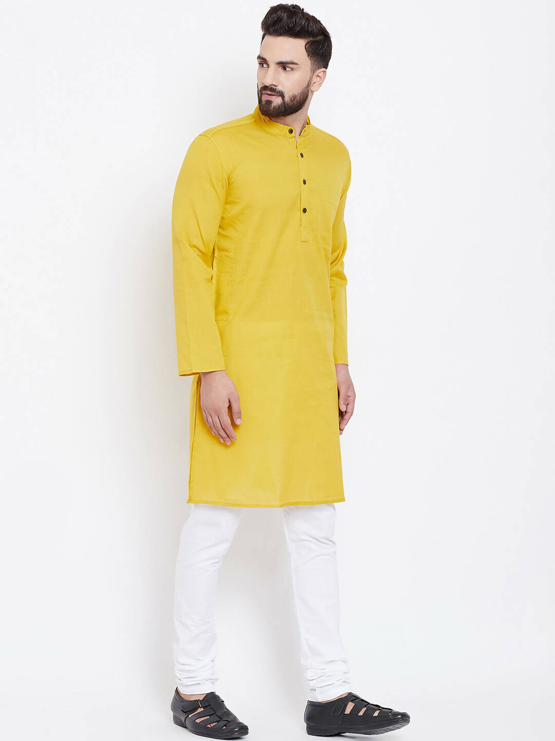 Even Apparels Yellow Men's Pure Cotton Kurta With Band Collar | Swadesiicart