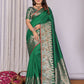 Joban Fashion Banarasi Pine Green Jacquard Woven Soft Silk Saree | Swadesiicart