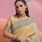 Vishnu Weaves Women's Cream Handloom Raw Silk Woven Border Saree with Blouse - Swadesiicart