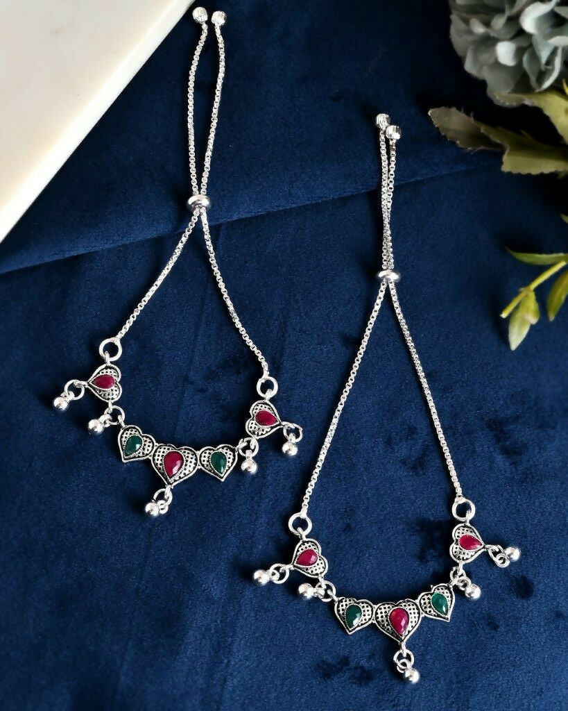 VOJ Set of 2 Traditional Heart Shaped Designer Anklet - Swadesiicart