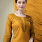 Jyoti Fashion Women's Mustard Cotton Blend Embroidery & Sequence work Kurta with Trouser & Dupatta | Swadesiicart
