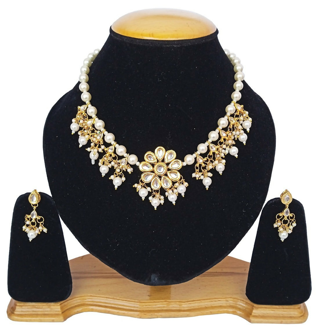 Joban Fashion White kundan work Necklace Set | Swadesiicart