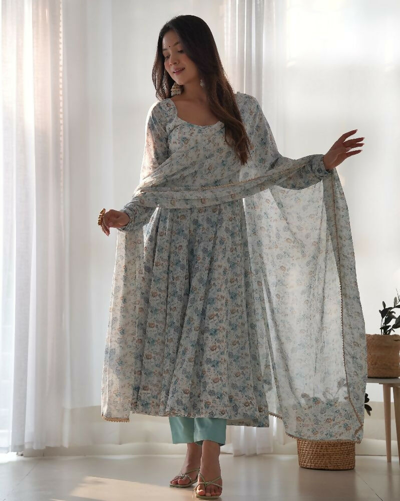 Joban Fashion Sky Kurta Set Organza Sequin Embroidery Work - Swadesiicart