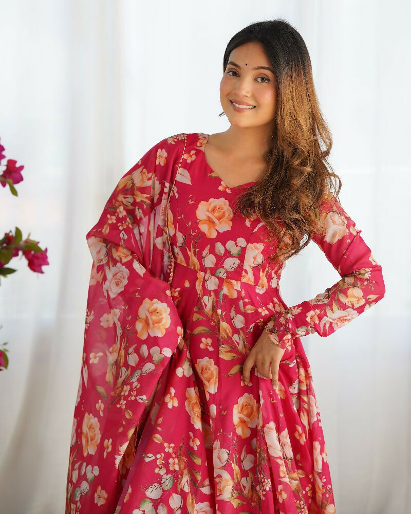 Joban Fashion Pink Kurta Set Organza Sequin Embroidery Work - Swadesiicart