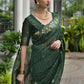 Vishnu Weaves Women's Green Linen Silk Zari Weaving Saree with Blouse - Swadesiicart