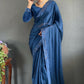 Vastranavya Teal Rangoli Silk Swarovski work Ready to Wear Saree | Swadesiicart