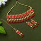 Mominos Fashion Johar Kamal Gold-Polished Brass Finish Kundan/Pearls Choker For Women (Red) | Swadesiicart