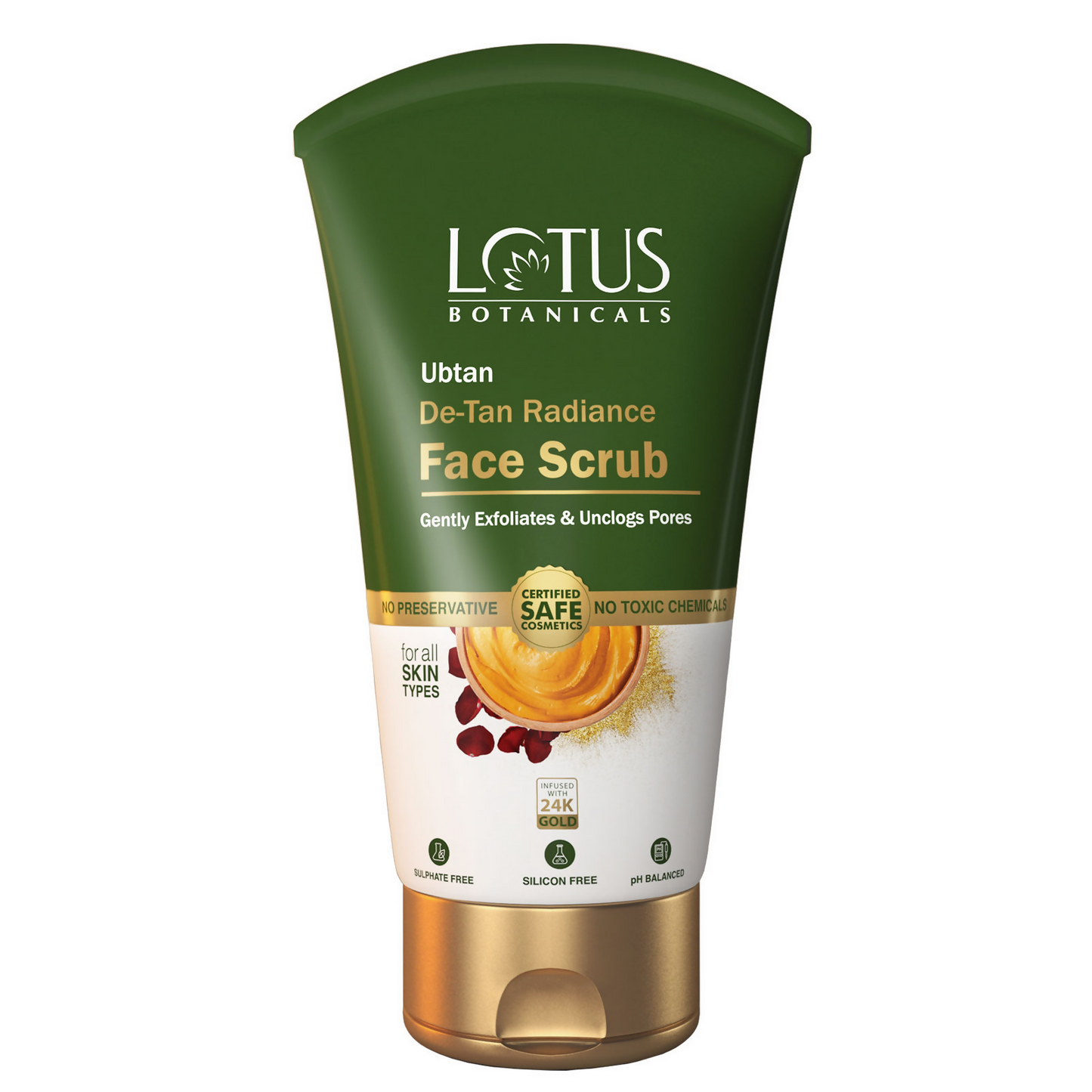 Lotus Botanicals Ubtan De-Tan Radiance Face ScrubInfused with 24K Gold For Gentle Exfoliation | Swadesiicart