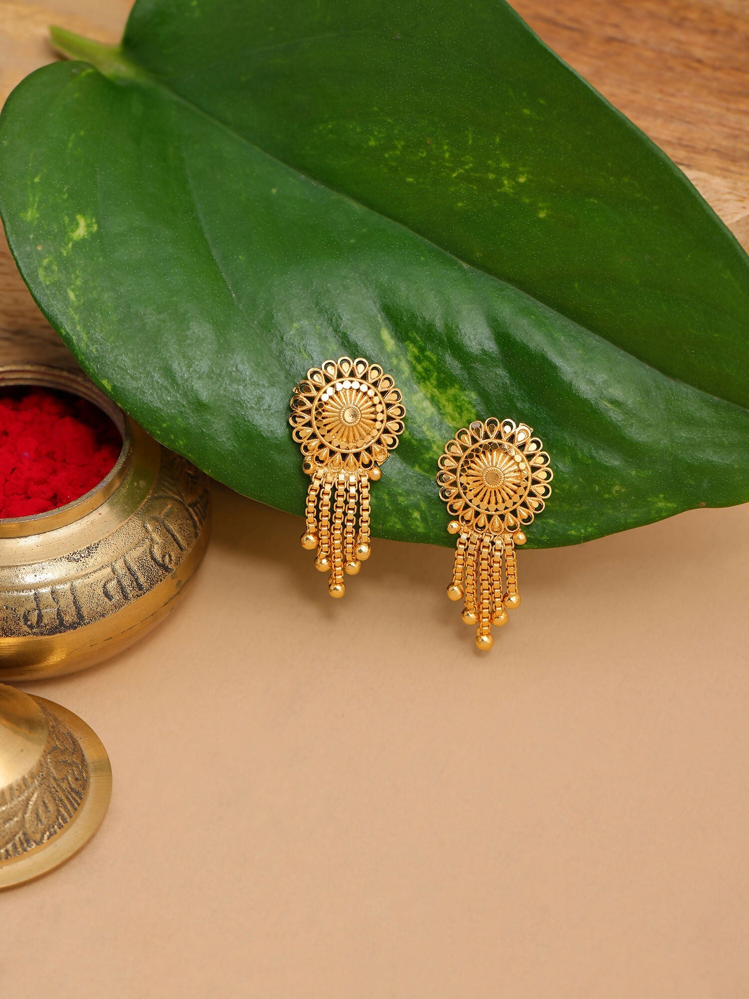 Ruby Raang Gold Dangler Earrings | Swadesiicart