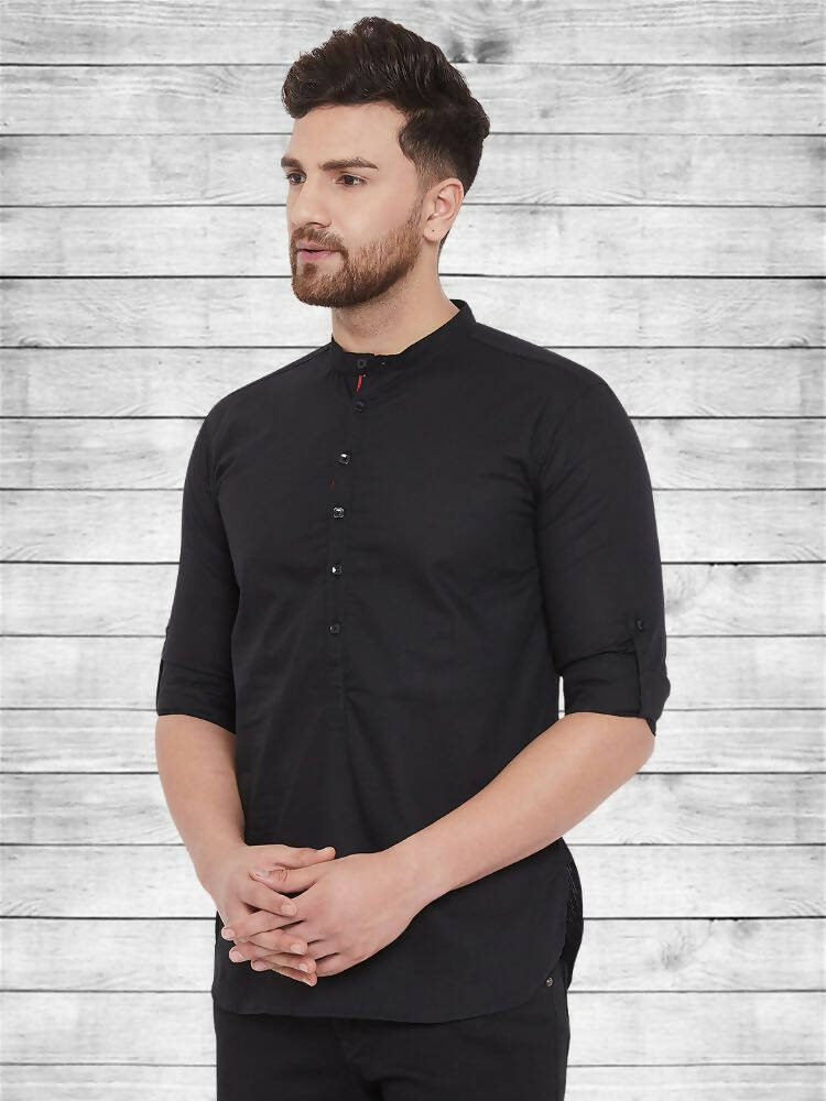 Even Apparels Pure Cotton Black Short Kurta - Black | Swadesiicart