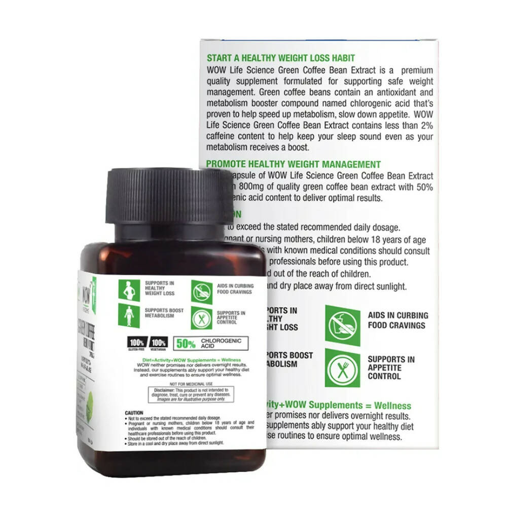 Wow Life Science Green Coffee Bean Extract Vegetarian Capsules | Swadesiicart