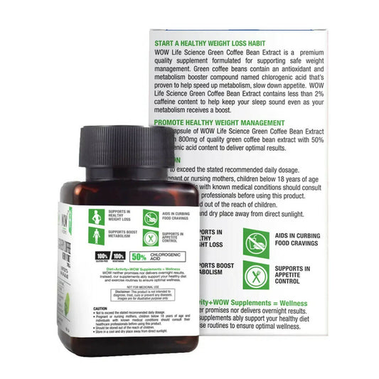 Wow Life Science Green Coffee Bean Extract Vegetarian Capsules | Swadesiicart