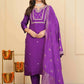 Purple Viscose Chanderi Embroidered Stitched Suit With Dupatta - Tanisha | Swadesiicart
