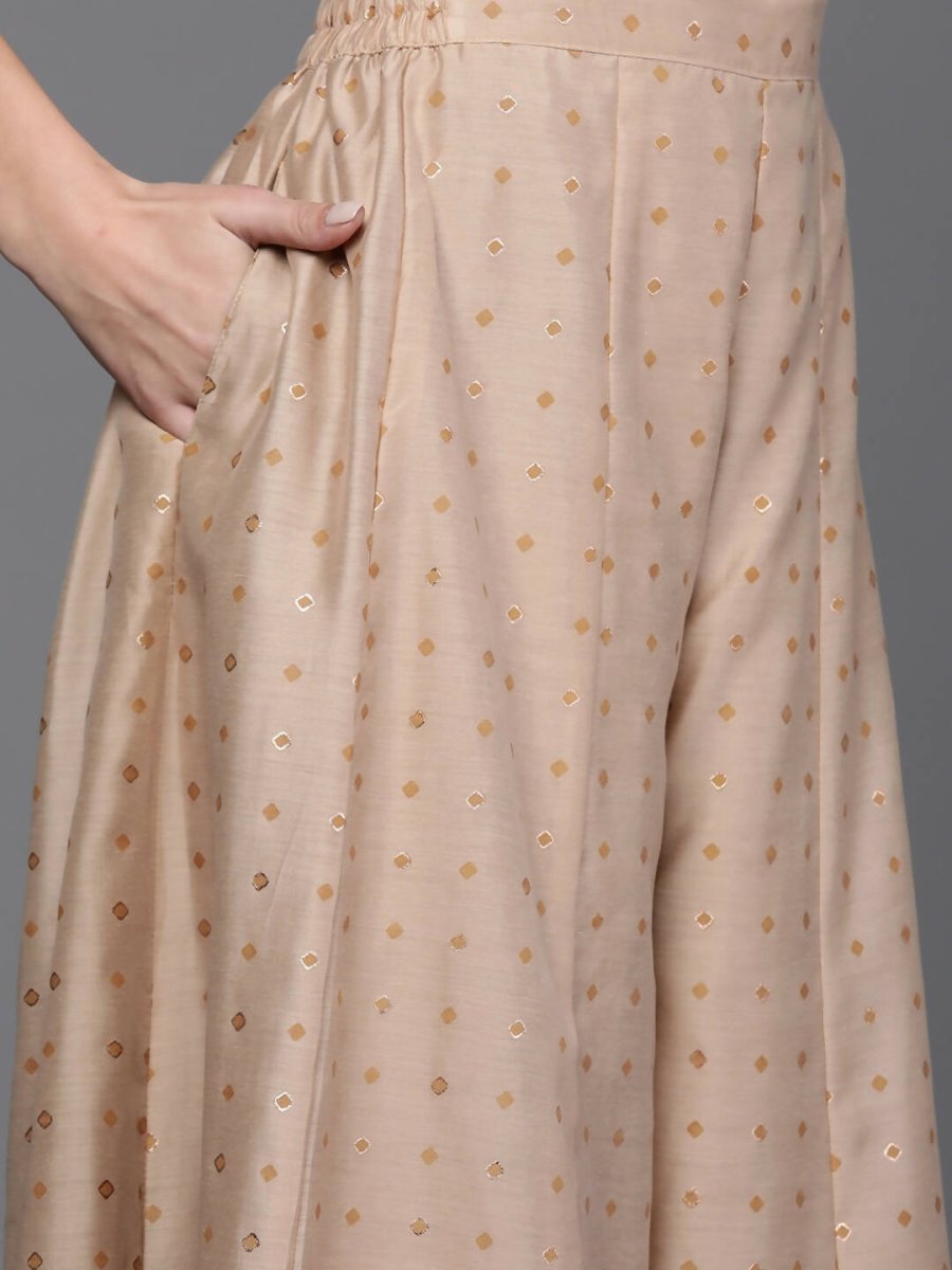 Ahalyaa Women Floral Printed Top with Palazzos - Tan Color | Swadesiicart