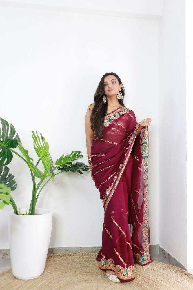 Vamsee Aaradhna Maroon Georgette Saree - Swadesiicart