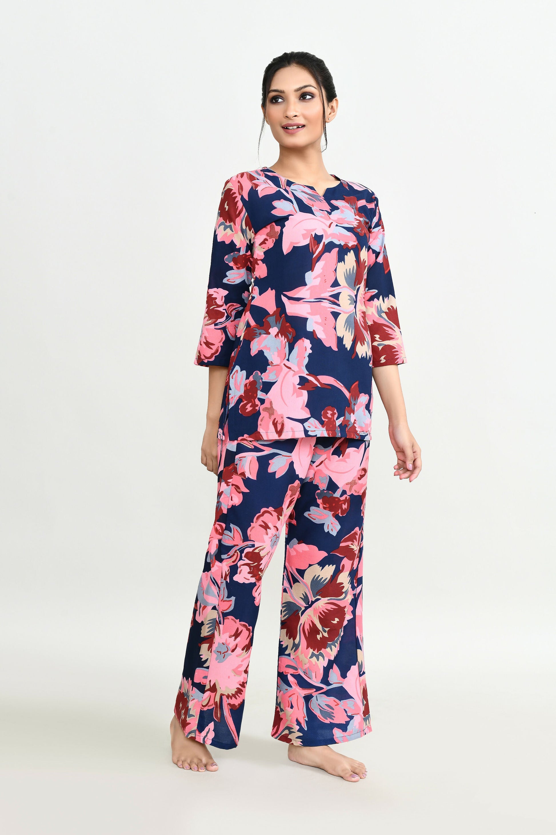 Joban Fashion Beautiful N.Blue & Pink Cotton Cod Set - Swadesiicart