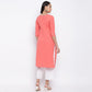 NOZ2TOZ Women's Embroidered Peach Kurti- (1pc Set) - Swadesiicart
