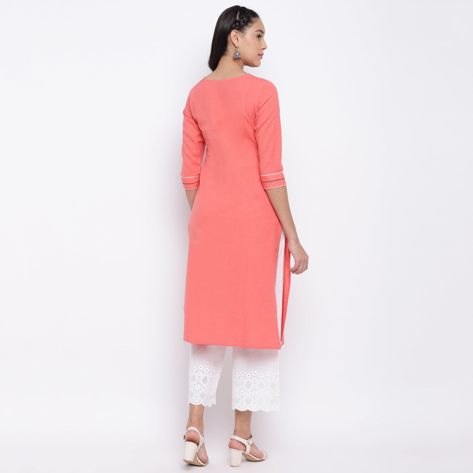 NOZ2TOZ Women's Embroidered Peach Kurti- (1pc Set) - Swadesiicart